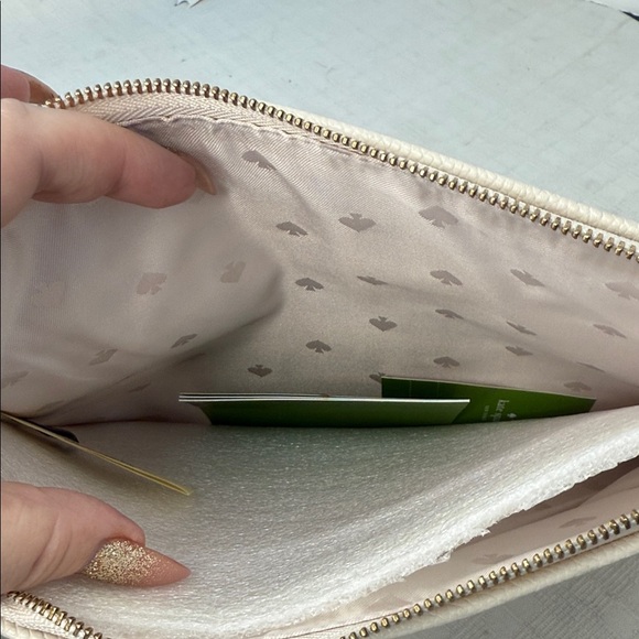 NEW Kate Spade Gia Larchmont Avenue Fabric Stripe Pouch Clutch Beige - Picture 9 of 11